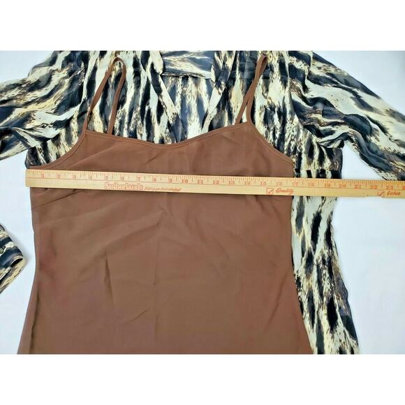 Ana Womens Top Sz M Leopard Animal Print Long Sleeve Blouse Sheer Layered Medium - Picture 4 of 6